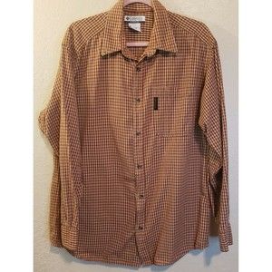 Columbia Men's Brown Plaid Shirt Cotton Long Sleeves Collared Button Down Size L